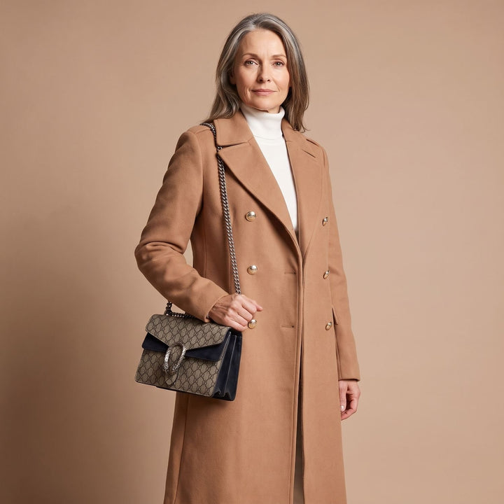 Women's Double-Breasted Tailored Wool-Blend Midi Coat - Camel