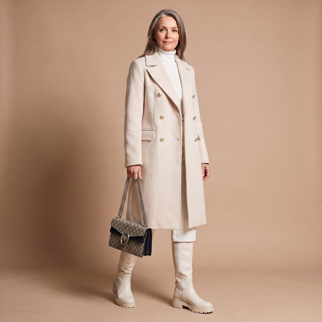 Women's Double-Breasted Tailored Wool-Blend Midi Coat