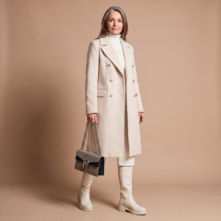 Women's Double-Breasted Tailored Wool-Blend Midi Coat