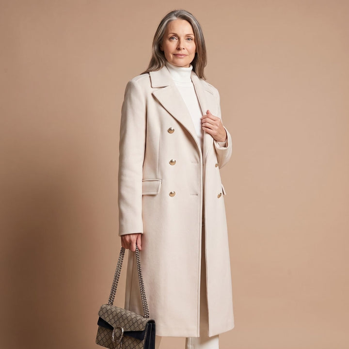 Women's Double-Breasted Tailored Wool-Blend Midi Coat - White