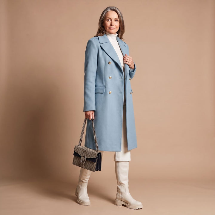Women's Double-Breasted Tailored Wool-Blend Midi Coat