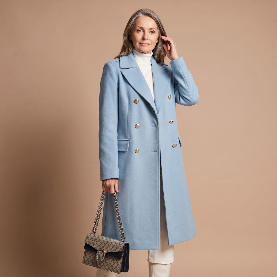 Women's Double-Breasted Tailored Wool-Blend Midi Coat - Blue