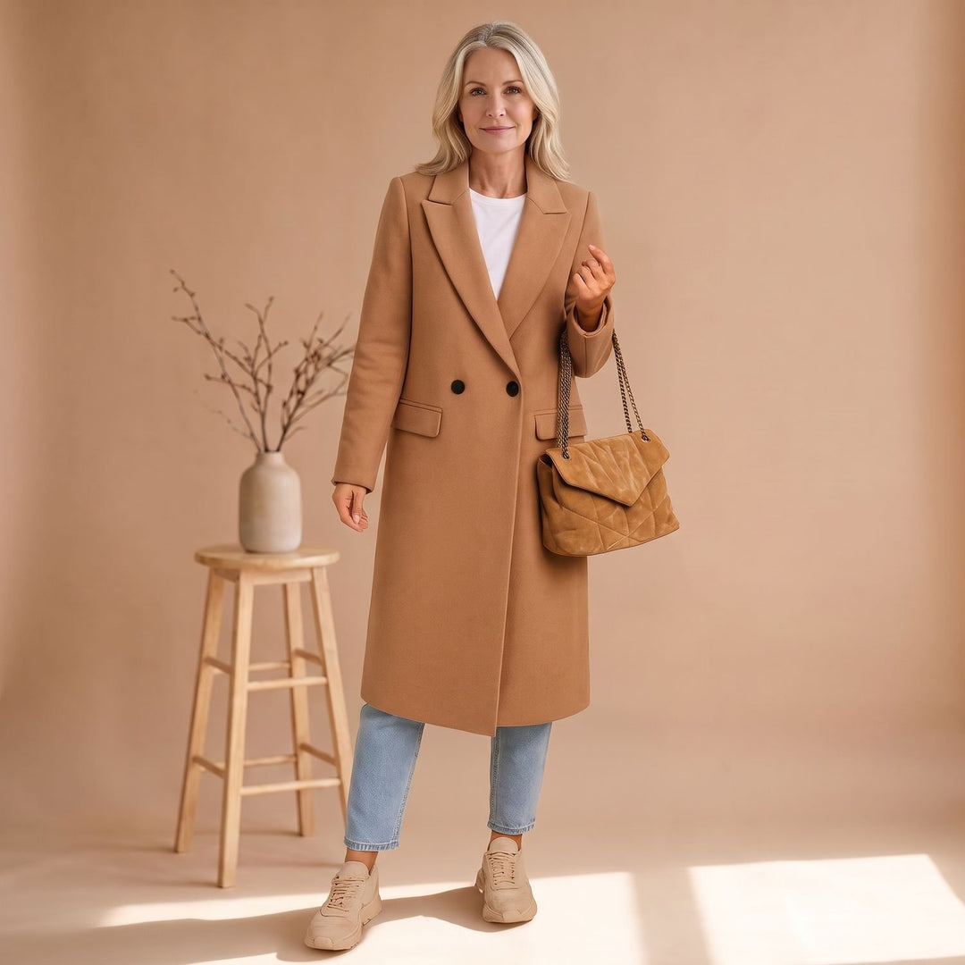 Women's Double-Breasted Wool Blend Longline Coat - Brown