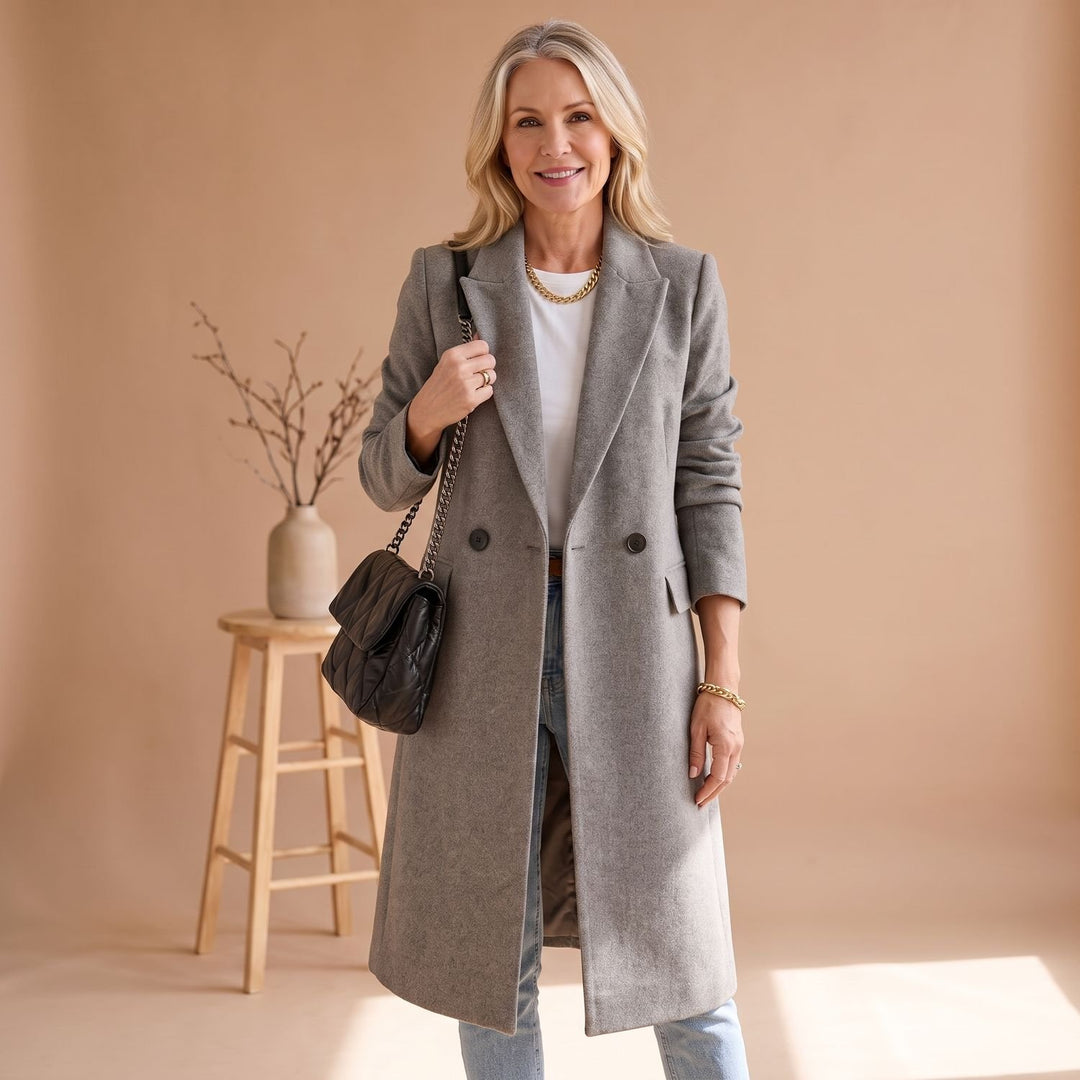 Women's Double-Breasted Wool Blend Longline Coat - Gray