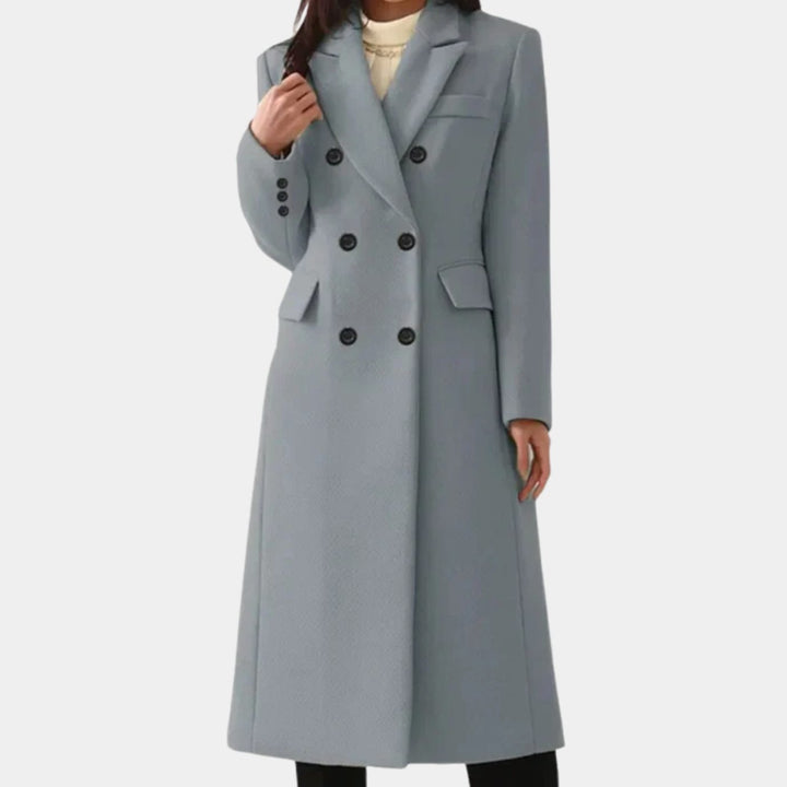 Women's Double-Breasted Wool Winter Coat Notch Lapel Long Tailored - Grey
