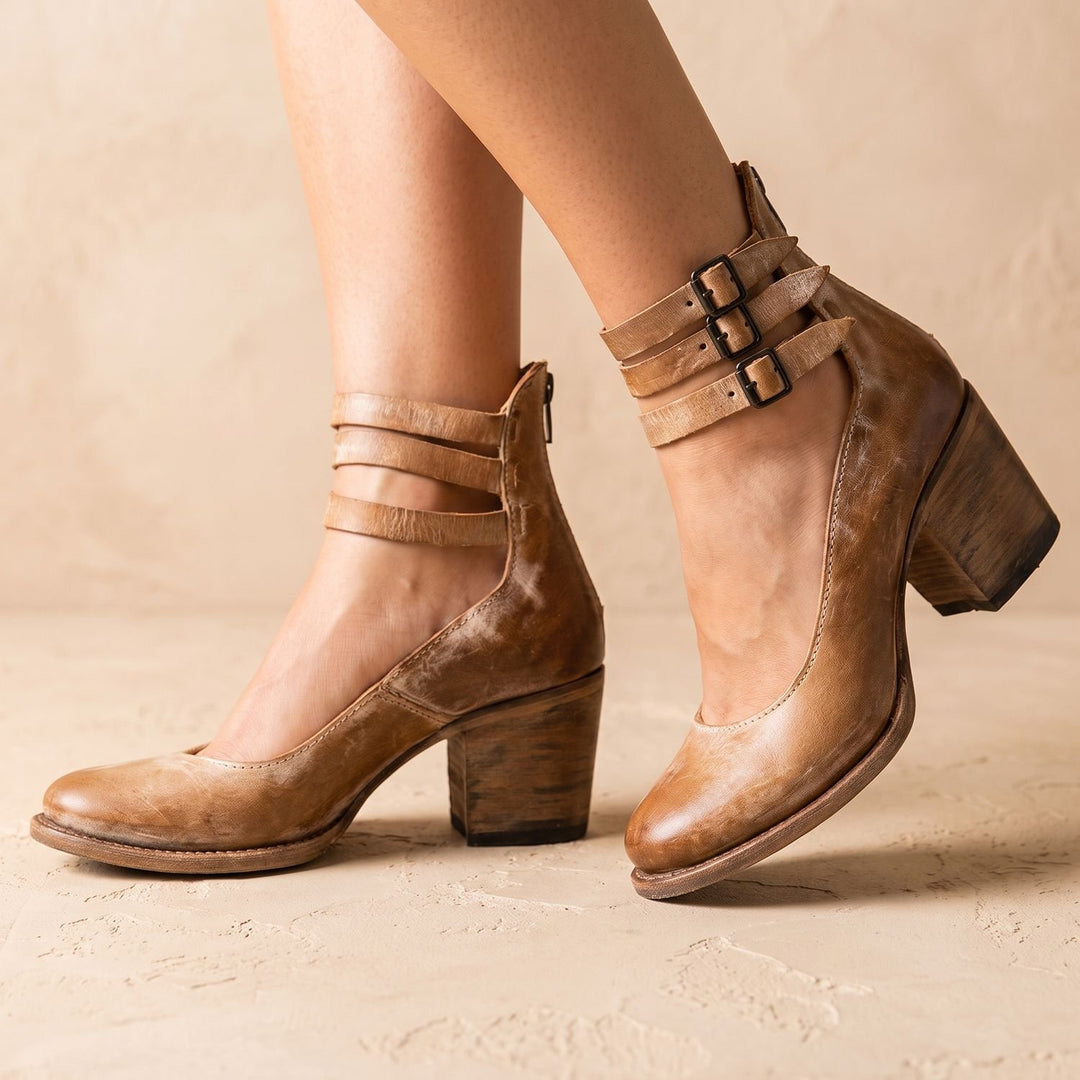 Women's Double-Buckle Block-Heel Leather Ankle Boots