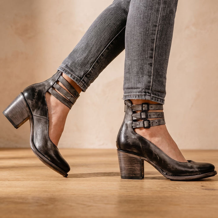 Women's Double-Buckle Block-Heel Leather Ankle Boots