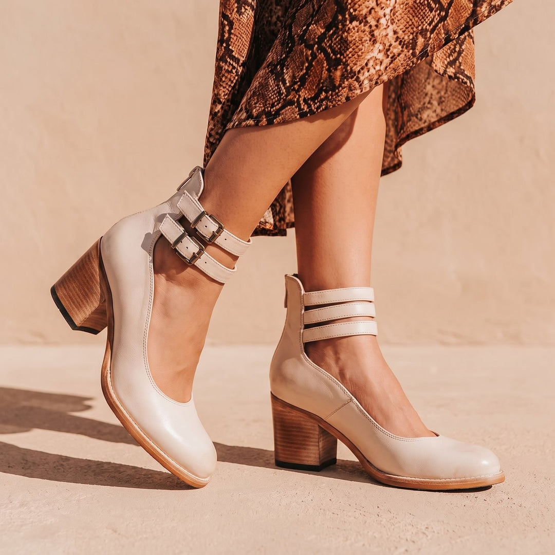Women's Double-Buckle Block-Heel Leather Ankle Boots