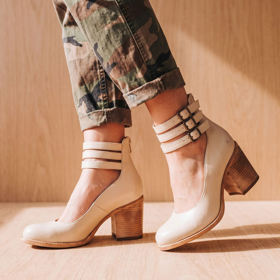 Women's Double-Buckle Block-Heel Leather Ankle Boots