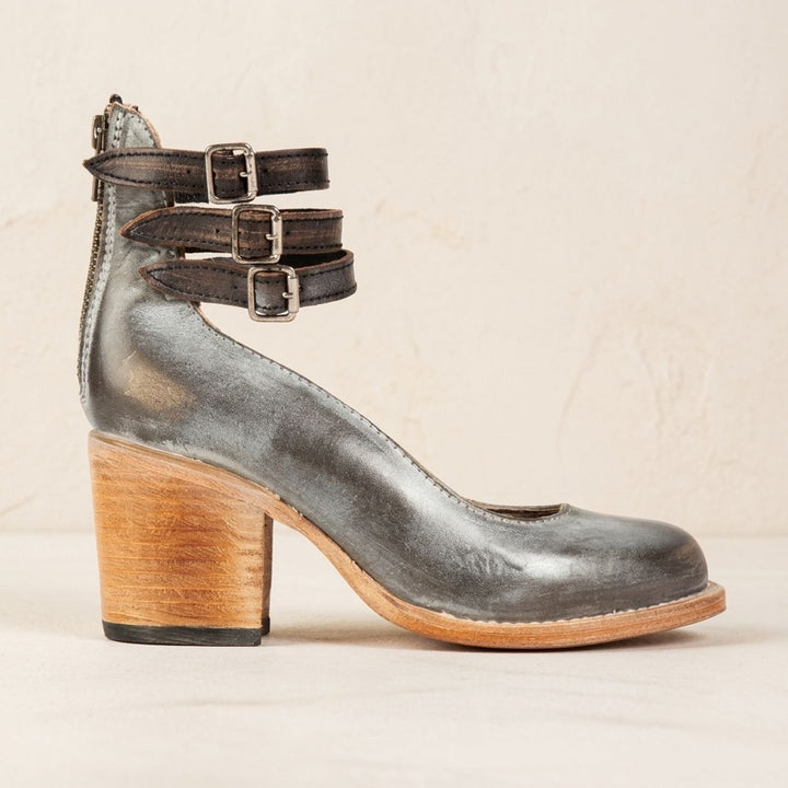 Women's Double-Buckle Block-Heel Leather Ankle Boots