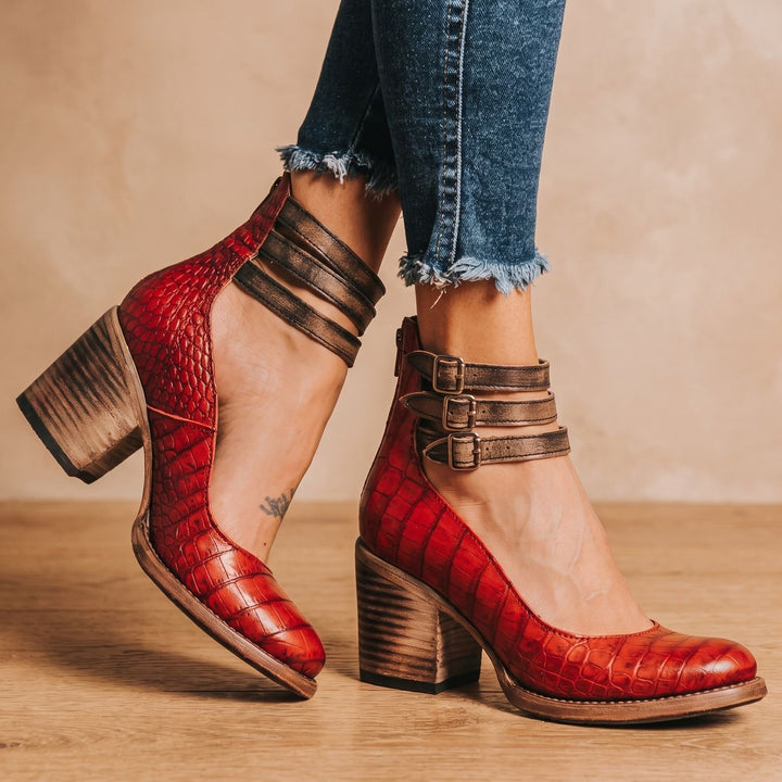 Women's Double-Buckle Block-Heel Leather Ankle Boots