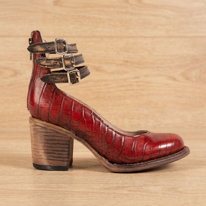 Women's Double-Buckle Block-Heel Leather Ankle Boots