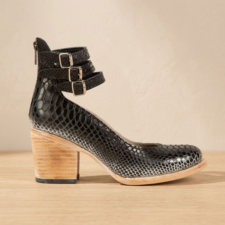 Women's Double-Buckle Block-Heel Leather Ankle Boots