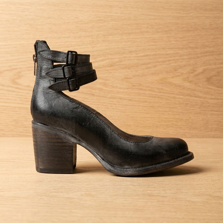 Women's Double-Buckle Block-Heel Leather Ankle Boots