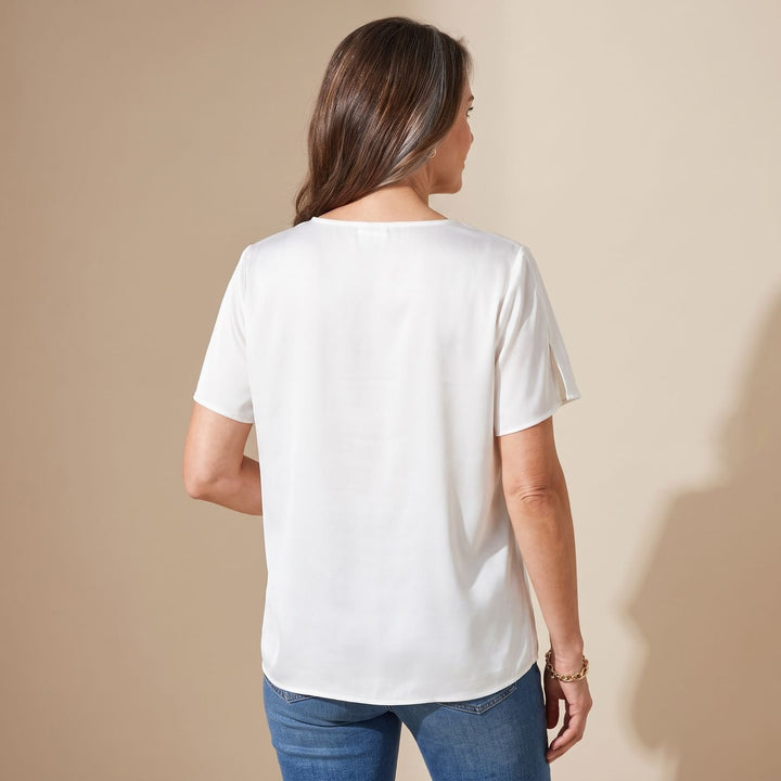 Women's Draped V-Neck Short-Sleeve Blouse