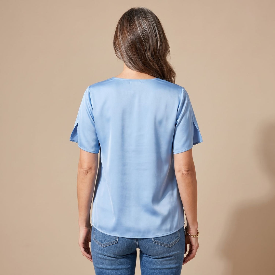 Women's Draped V-Neck Short-Sleeve Blouse