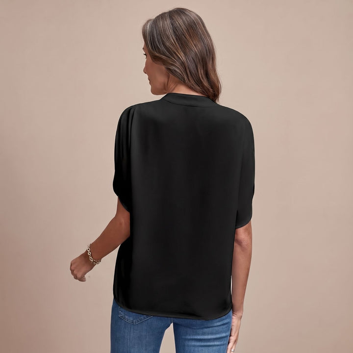 Women's Draped V-Neck Short-Sleeve Blouse