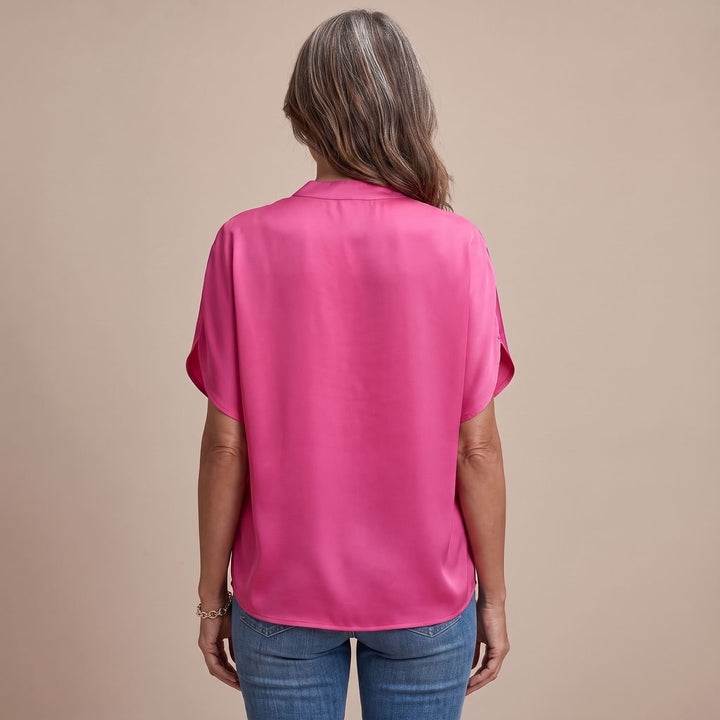 Women's Draped V-Neck Short-Sleeve Blouse