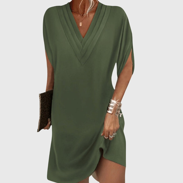 Women's Dress Flowy V-Neck Batwing Sleeve Mini Shift - Green