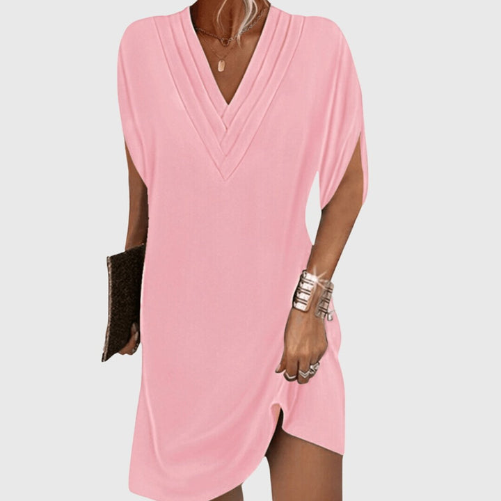Women's Dress Flowy V-Neck Batwing Sleeve Mini Shift - Pink