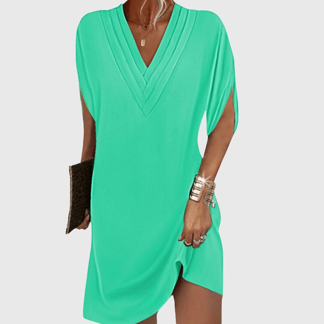 Women's Dress Flowy V-Neck Batwing Sleeve Mini Shift - Bright Green