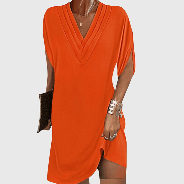 Women's Dress Flowy V-Neck Batwing Sleeve Mini Shift - Orange