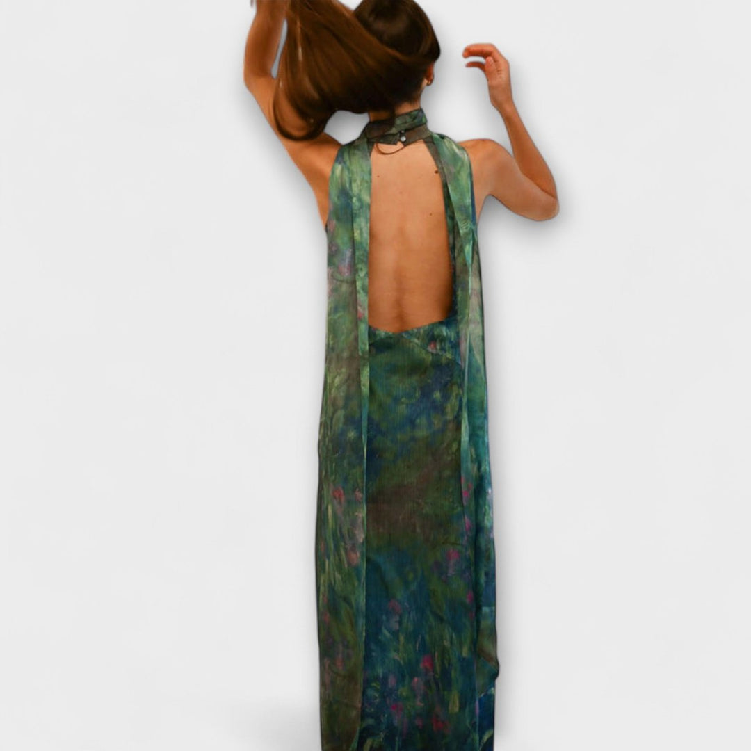 Women's Dress Monet Iris Print Halter Neck Chiffon Maxi Gown