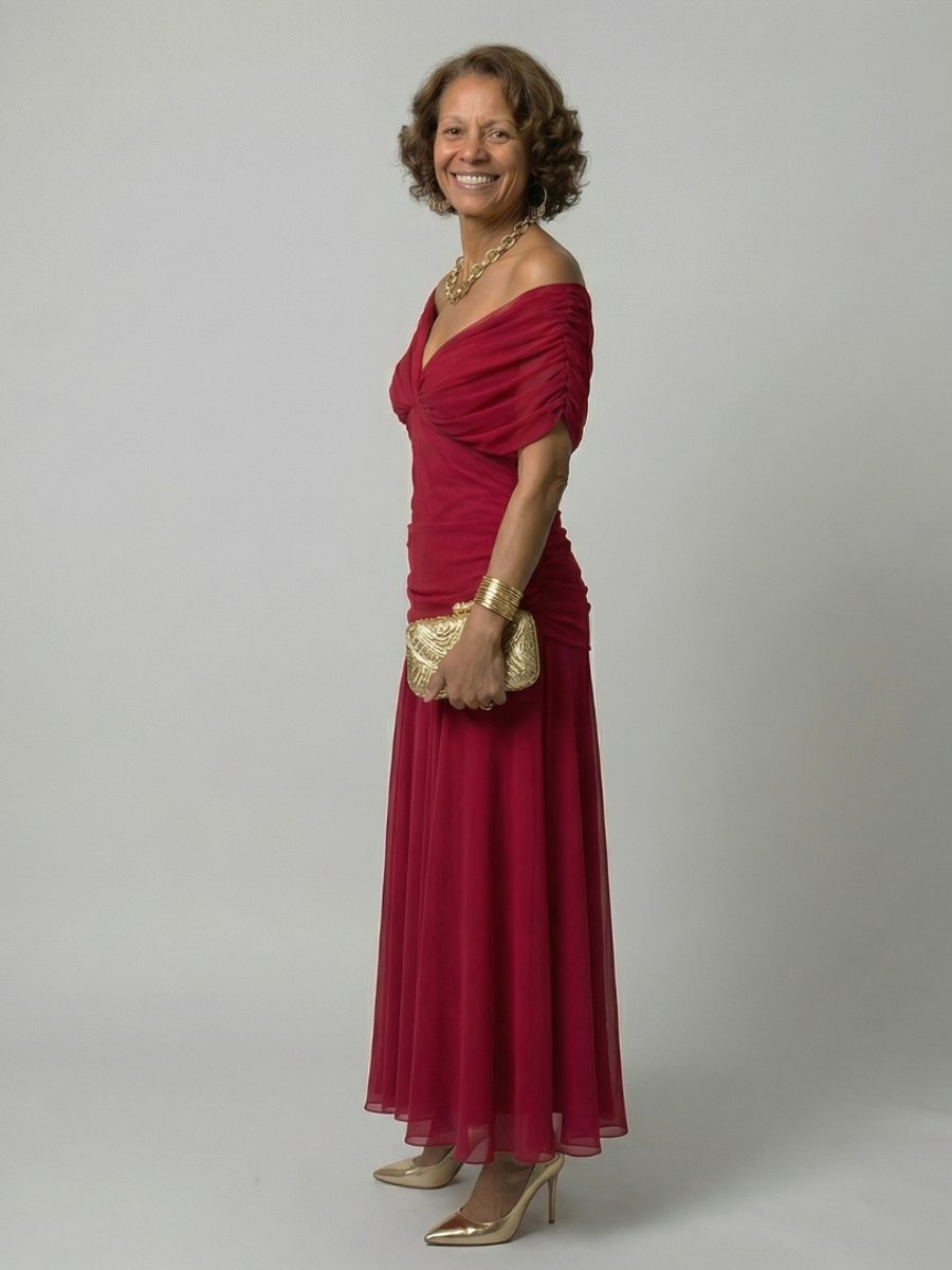 Women's Dress Off-Shoulder Draped-Neckline Floral Midi