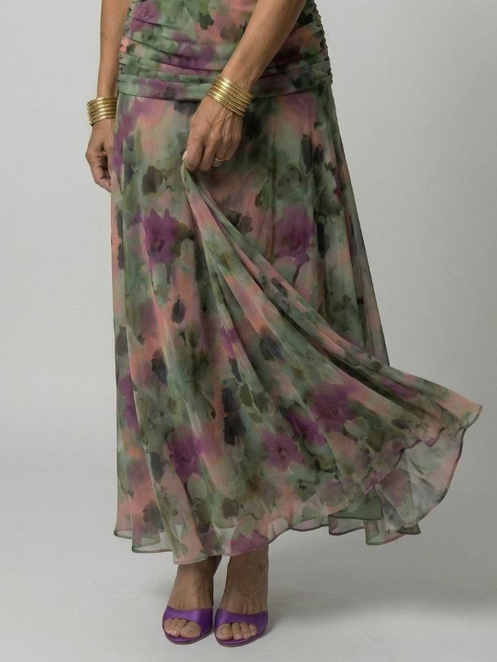 Women's Dress Off-Shoulder Draped-Neckline Floral Midi