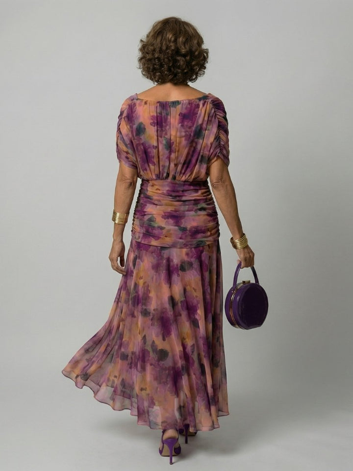 Women's Dress Off-Shoulder Draped-Neckline Floral Midi