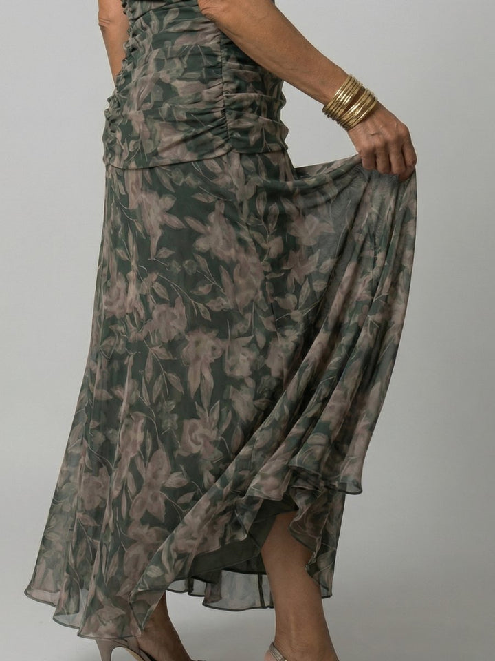 Women's Dress Off-Shoulder Draped-Neckline Floral Midi