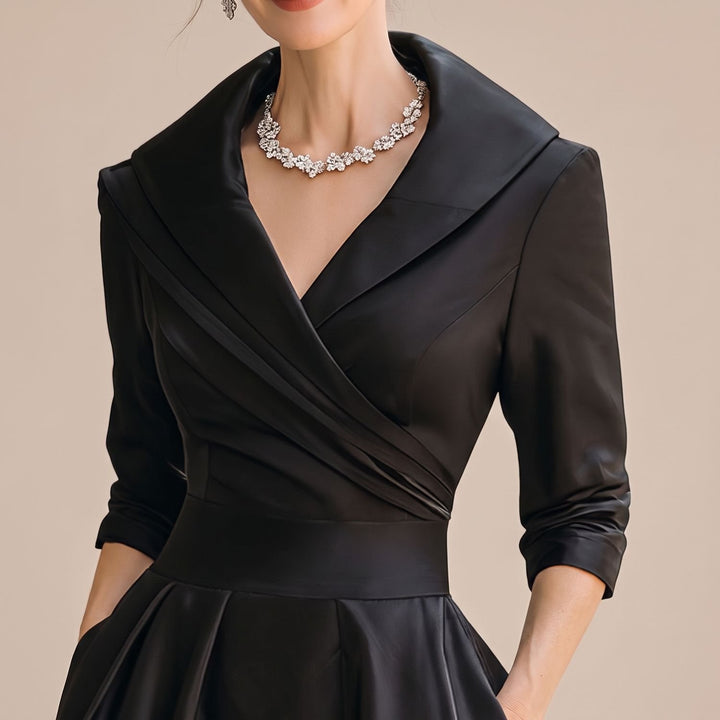 Women's Elegant Crossover V-Neck Full-Skirt Midi Dress