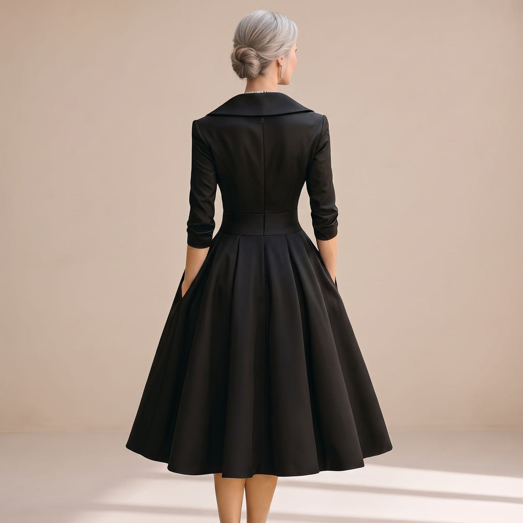 Women's Elegant Crossover V-Neck Full-Skirt Midi Dress