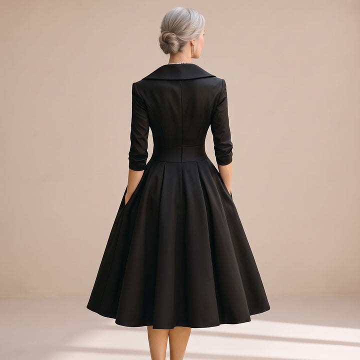 Women's Elegant Crossover V-Neck Full-Skirt Midi Dress