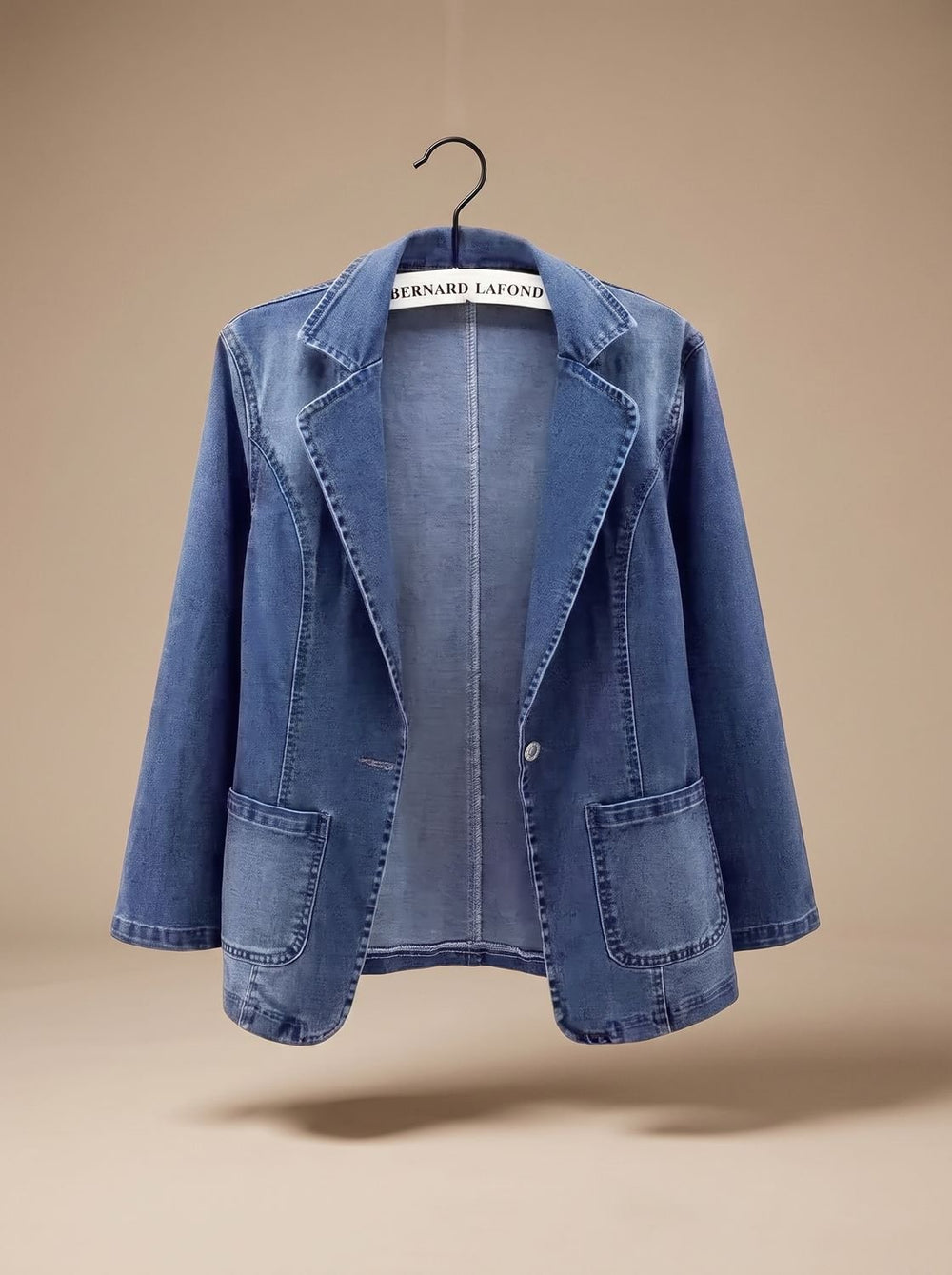 Women's Elegant Denim Blazer Jacket Single-Button Notch Lapel