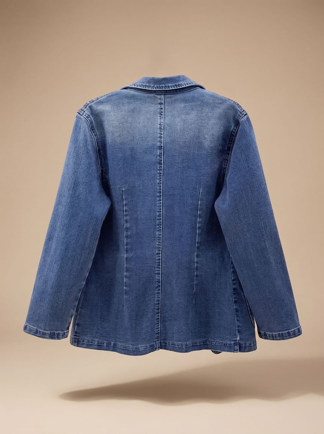 Women's Elegant Denim Blazer Jacket Single-Button Notch Lapel
