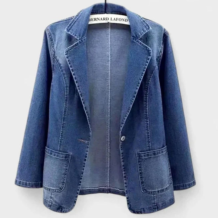 Women's Elegant Denim Blazer Jacket Single-Button Straight Cut