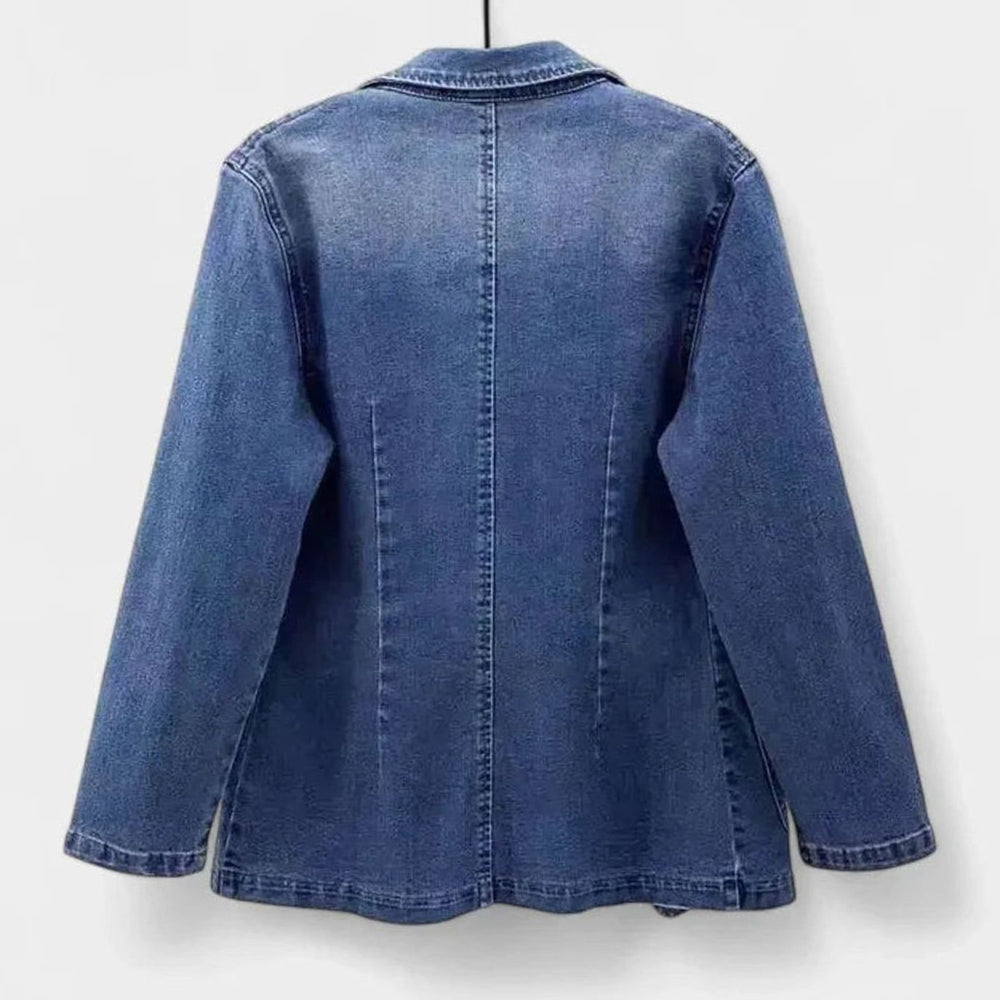 Women's Elegant Denim Blazer Jacket Single-Button Straight Cut