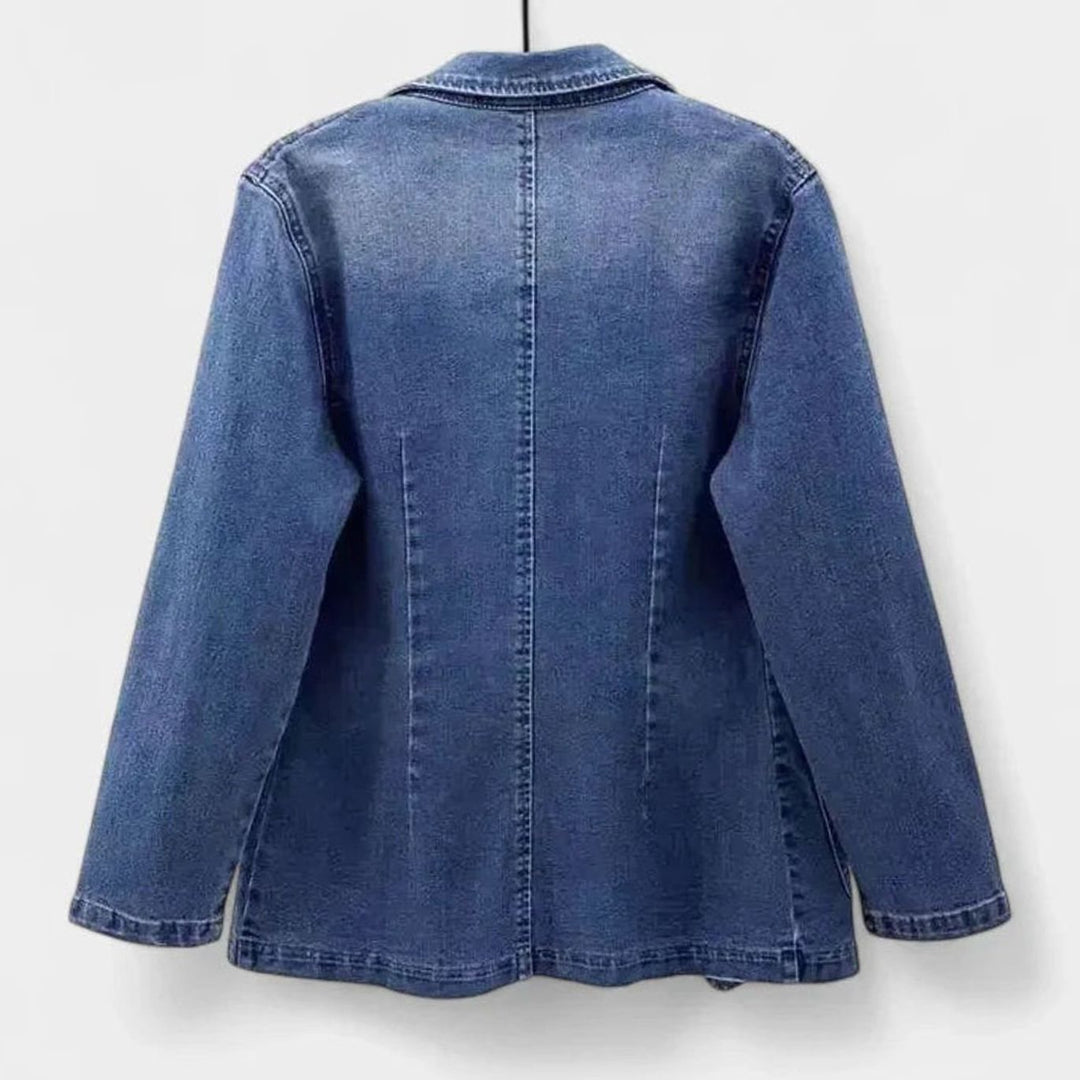 Women's Elegant Denim Blazer Jacket Single-Button Straight Cut