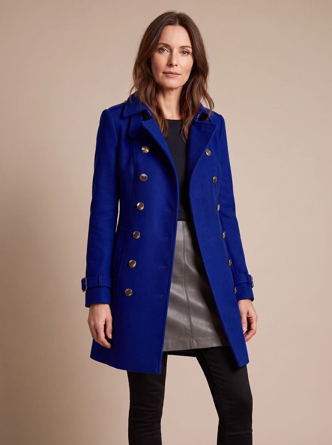 Women's Elegant Double-Breasted Tailored Winter Coat - Blue