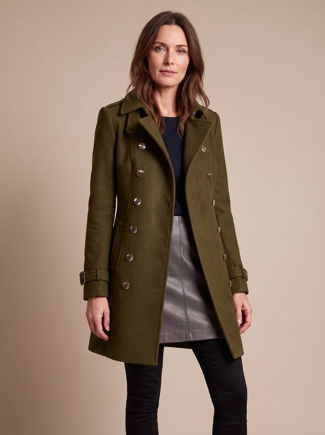 Women's Elegant Double-Breasted Tailored Winter Coat - Green