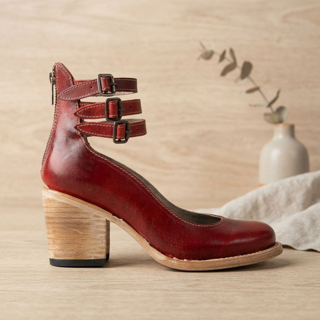 Women's Elegant Double-Buckle Block-Heel Ankle Boots