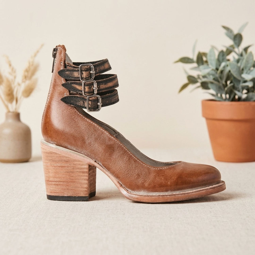 Women's Elegant Double-Buckle Block-Heel Ankle Boots