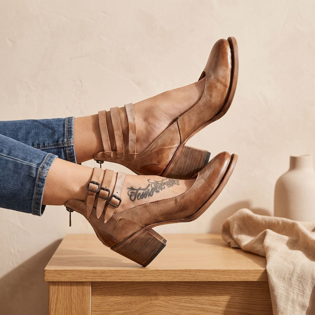 Women's Elegant Double-Buckle Block-Heel Ankle Boots