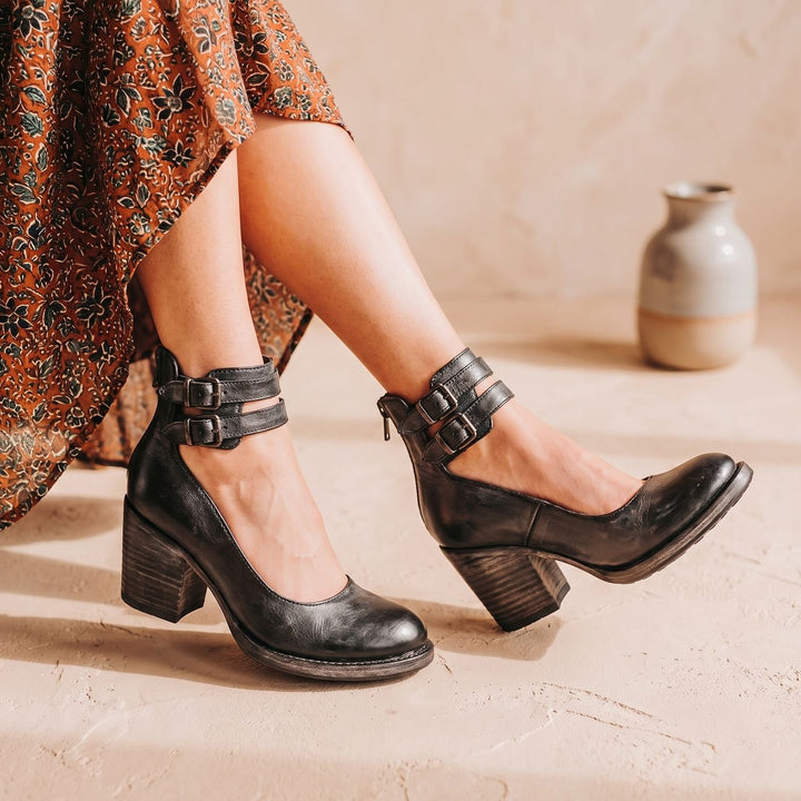 Women's Elegant Double-Buckle Block-Heel Ankle Boots