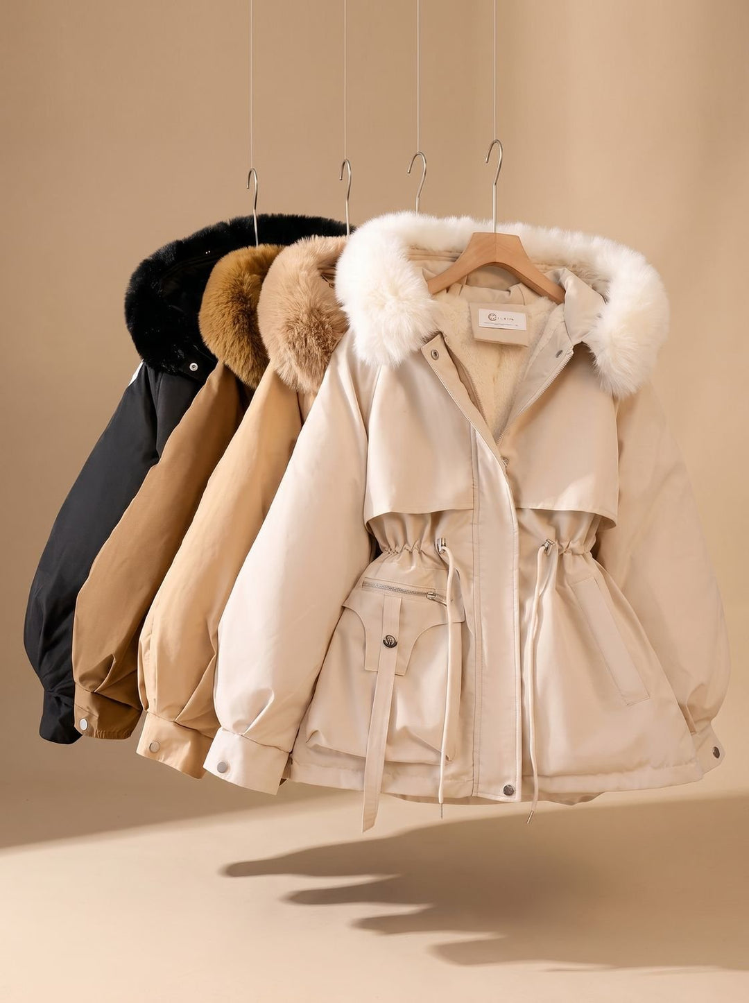 Women's Elegant Faux-Fur Hooded Drawstring Puffer Jacket