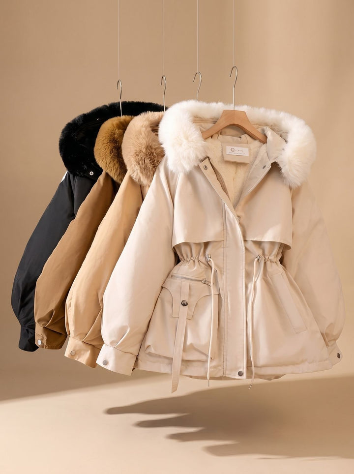 Women's Elegant Faux-Fur Hooded Drawstring Puffer Jacket