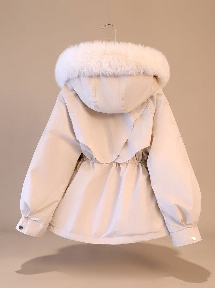 Women's Elegant Faux-Fur Hooded Drawstring Puffer Jacket
