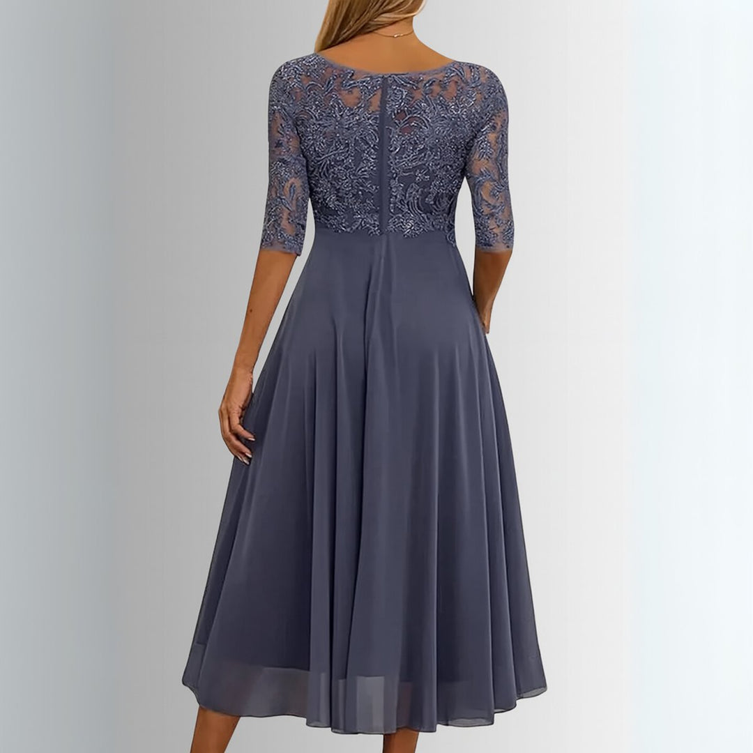 Women's Elegant Lace Bodice Chiffon Formal Dresses Midi Length