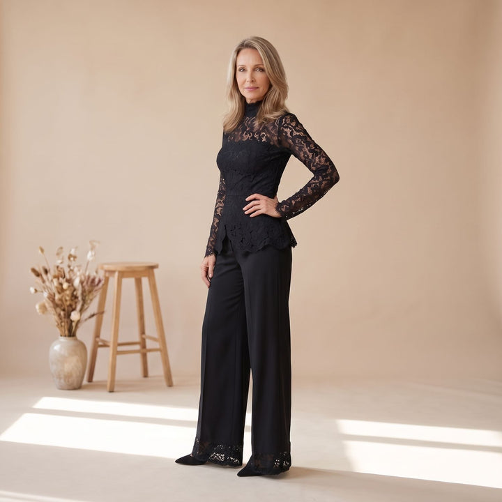Women's Elegant Lace High-Neck Wide-Leg Jumpsuit